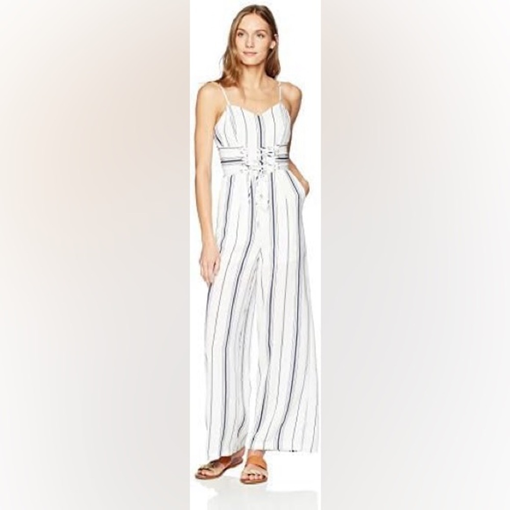 JOA Women’s Sleeveless V Neck Jumpsuit With Corset Waist Jumpsuit